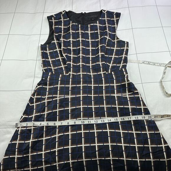 J.Crew Dress Womens 6 Black Windowpane Silk Aline Fit Flare Sleeveless Preppy - Picture 9 of 10